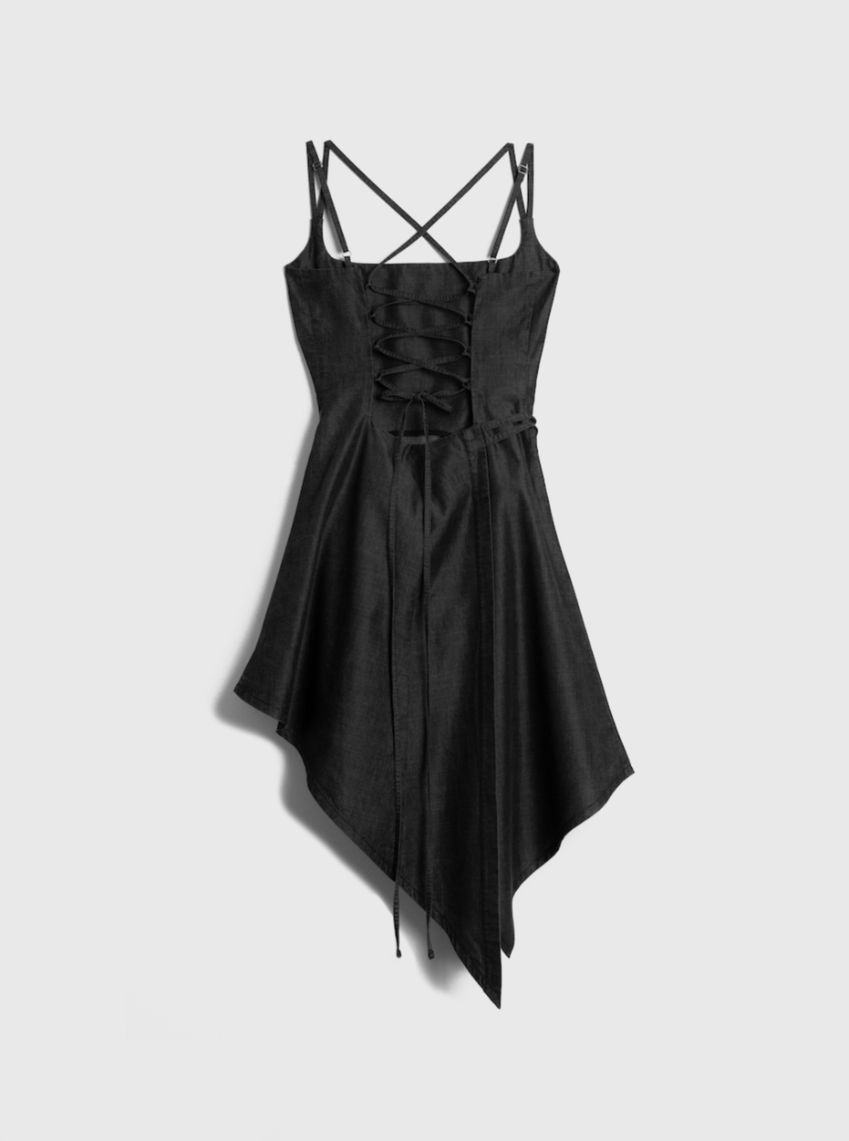 THE SHORT U DRESS - BLACK DENIM