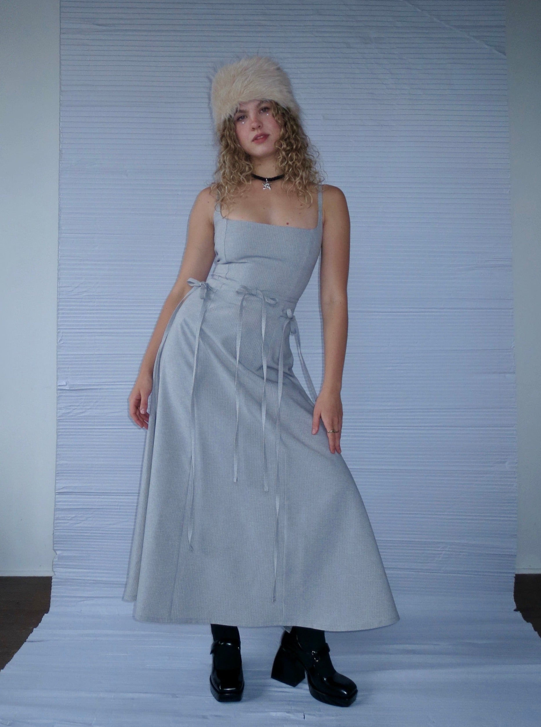 THE U DRESS GREY PINSTRIPE