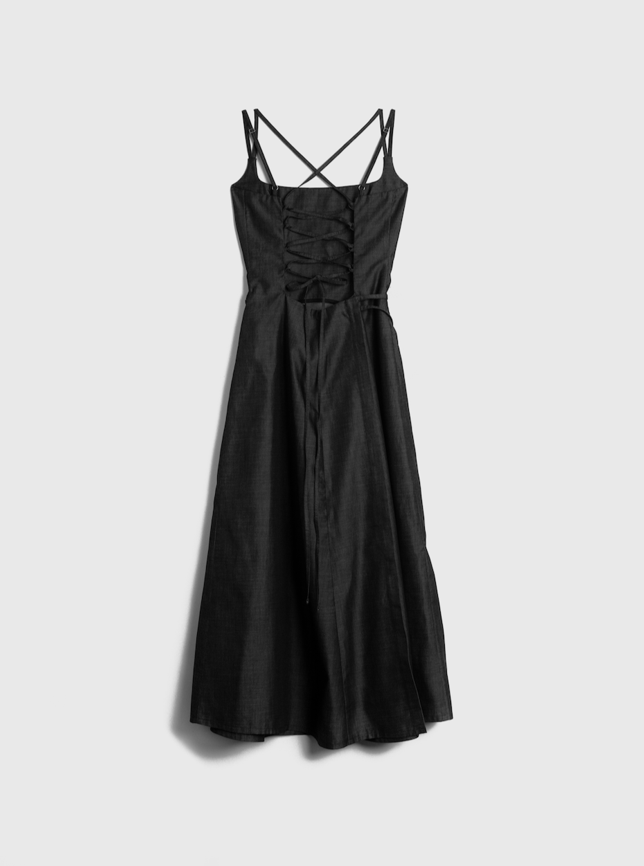 THE LONG U DRESS - BLACK DENIM