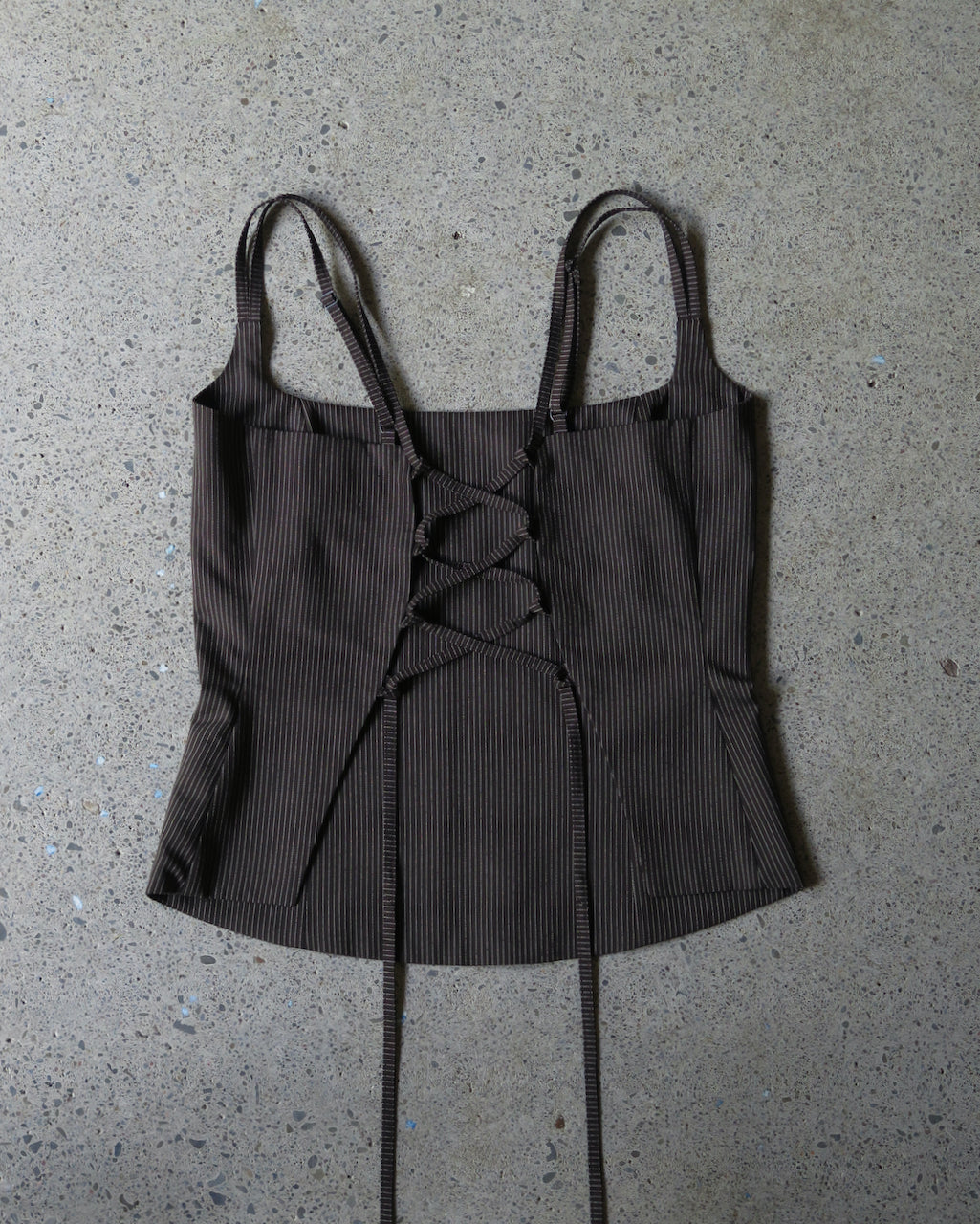 WITHOUT U TOP -ESPRESSO PINSTRIPE