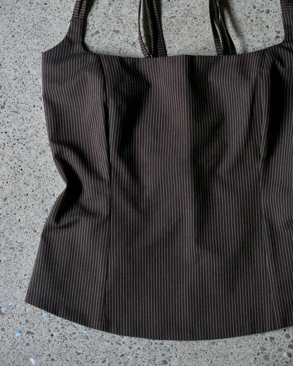 WITHOUT U TOP -ESPRESSO PINSTRIPE